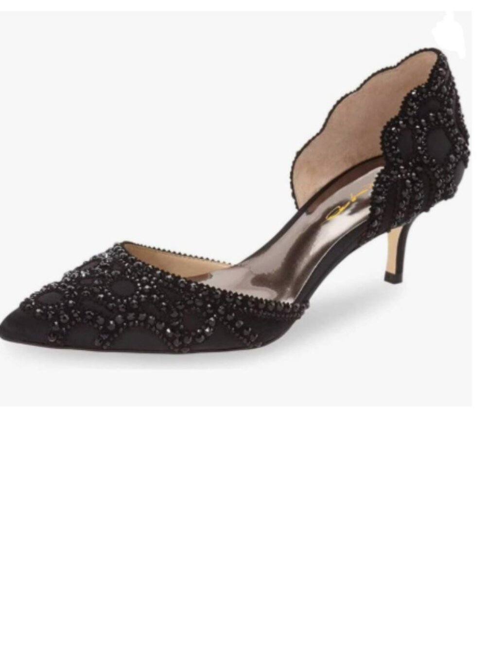 XYD Black Pumps, Elegant Pointed Toe, D'Orsay Kitten Low Heels, Rhinestone Shoes